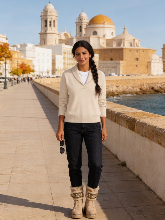 Azahara · Jersey con cuello chal y pico