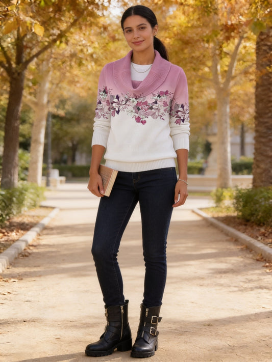 Jazmín · Jersey floral con cuello vuelto