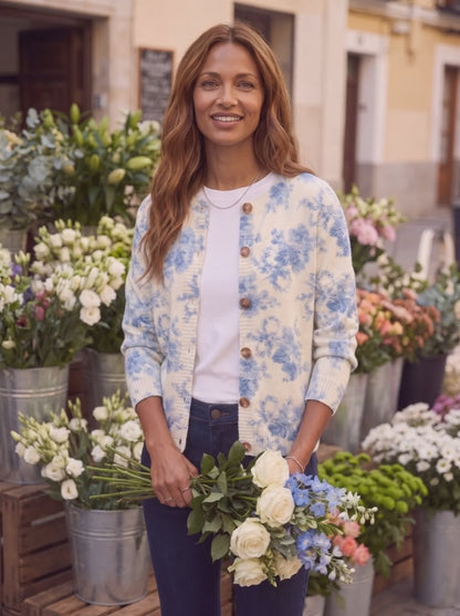 Lila · Cárdigan de punto con flores azules